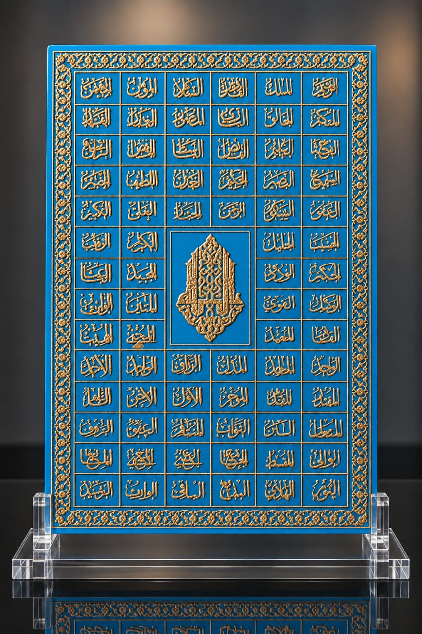 Ottoman style Islamic Handengarved Torquoise Plaque with Asma ul husna